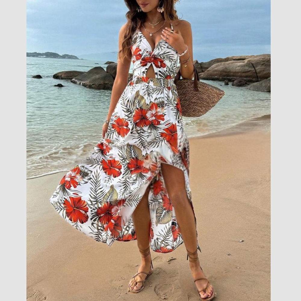 Boho floral print tie back maxi dress - Picture 4 of 5